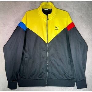 Puma Men's XL MCS Color Block Track Jacket Yellow Black Retro Full Zip